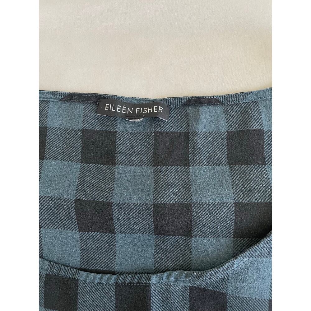 Eileen Fisher Silk Gingham Check Sleeveless Tunic Shell Medium - Picture 5 of 7